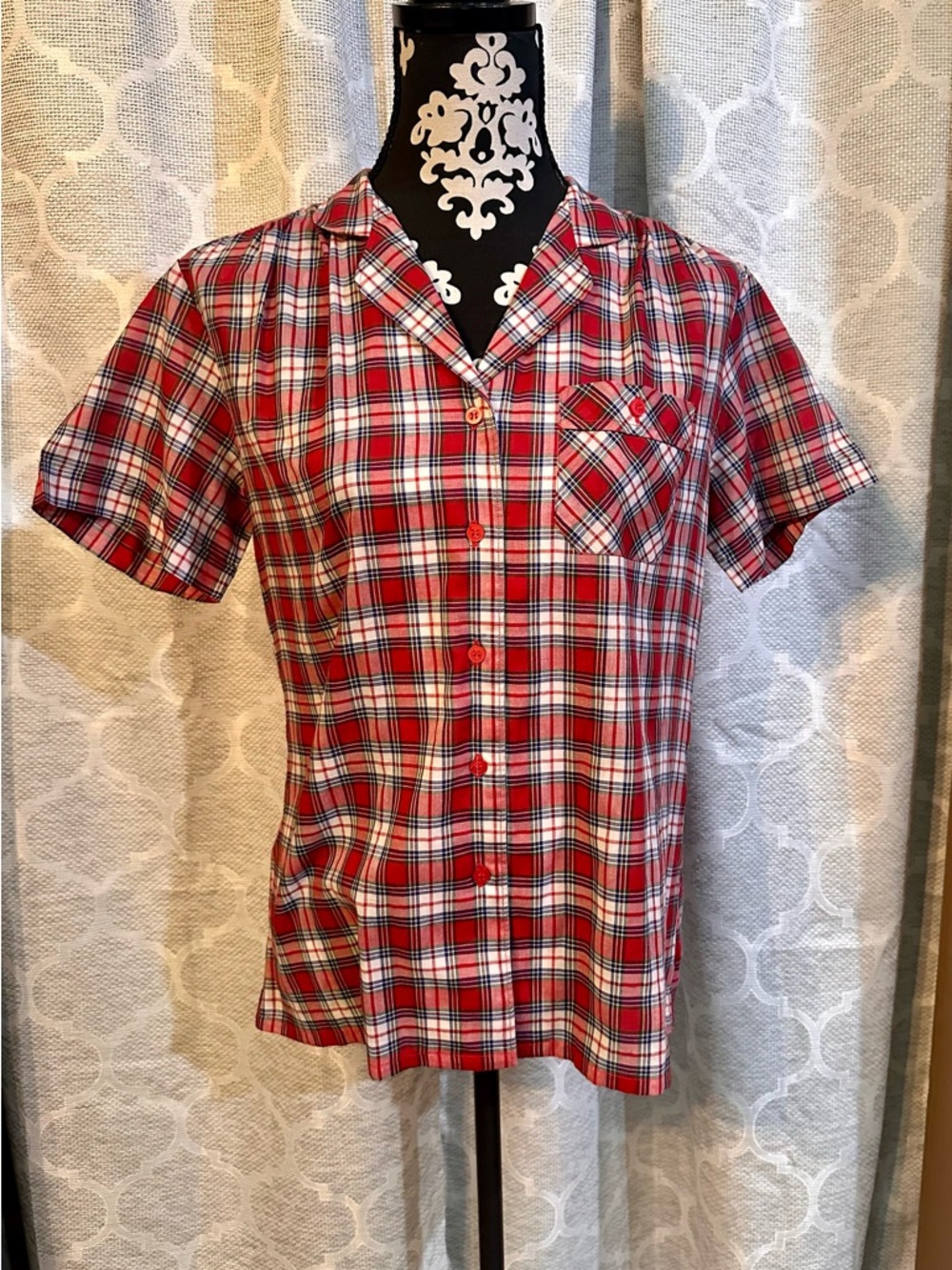 Women’s vintage Amy Barr  Red Plaid Short-Sleeve Button-Up Shirt size 14